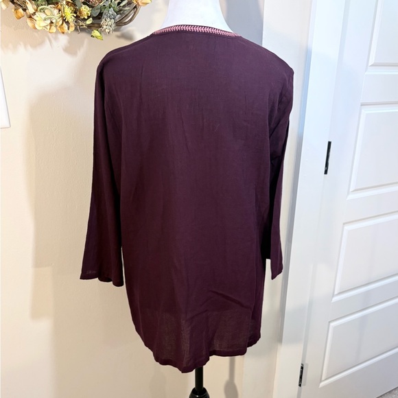 PURE J JILL Embroidered 100% Cotton V-Neck  Tunic in Berry-Inspired Açaí Sz M💚 - Picture 6 of 11